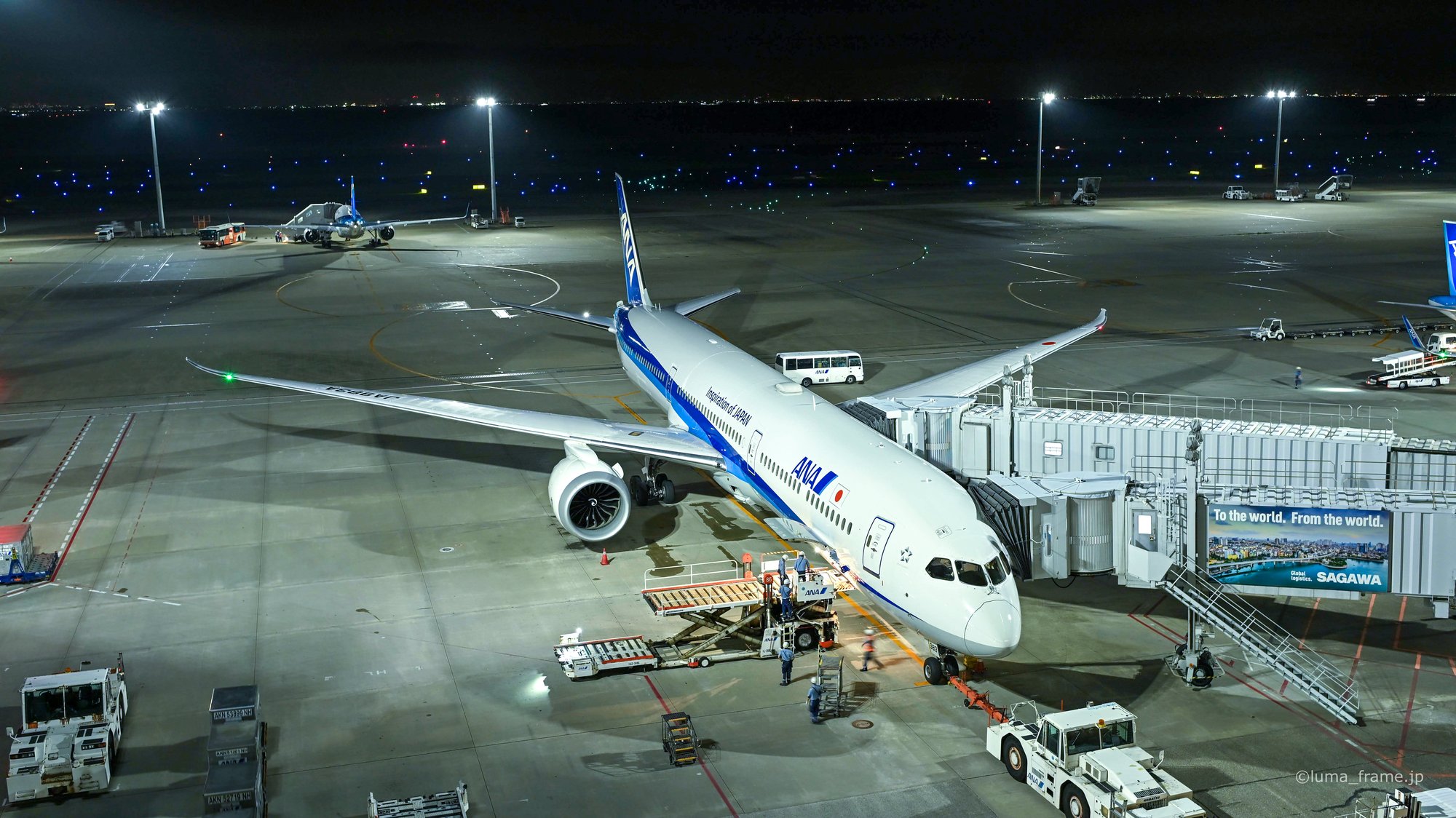 夜のスポット / 羽田空港で撮影した航空写真。At the Gate (Nikon Z6III / LUMA Frame)