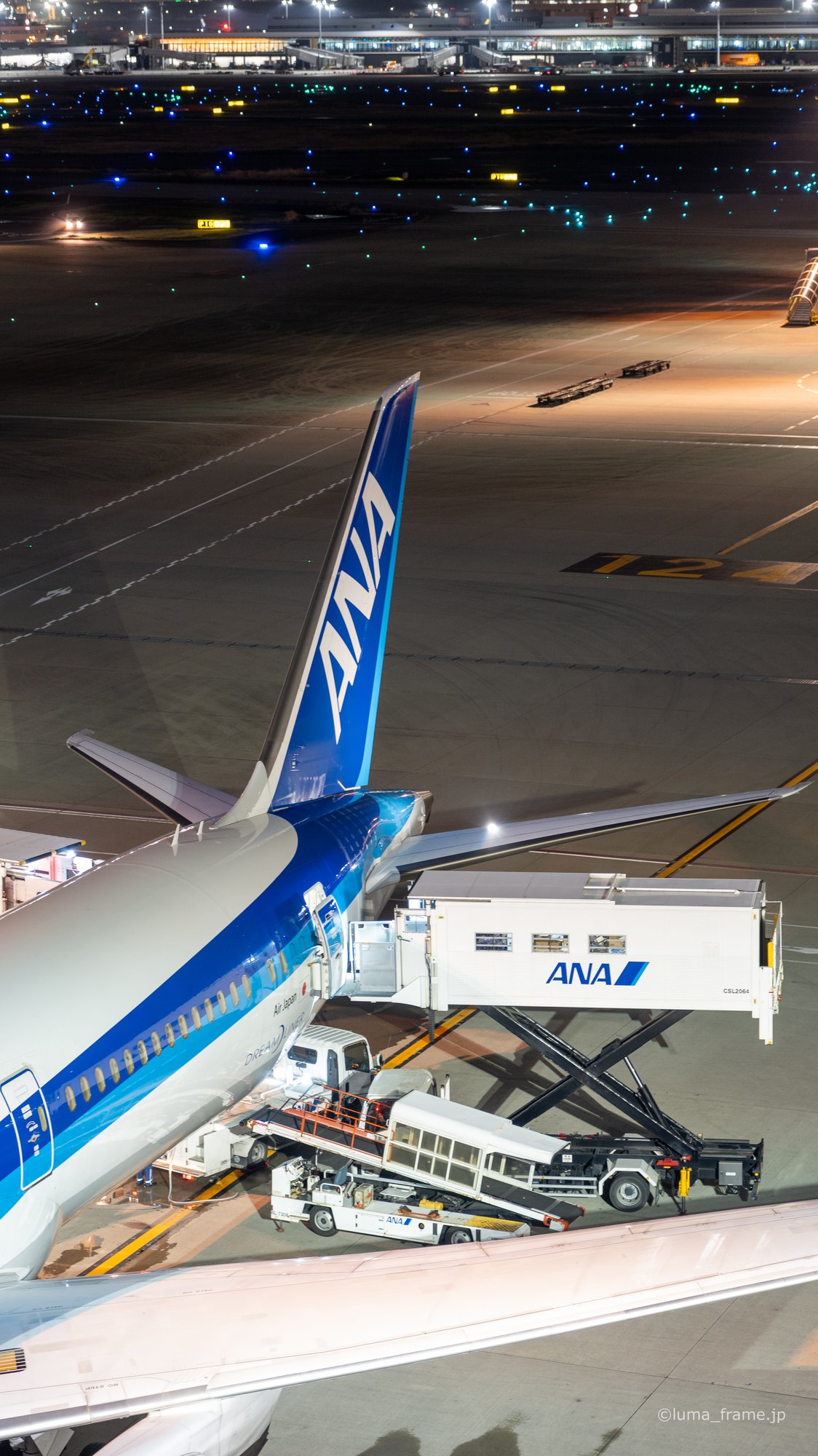 夜の搭乗橋 / 羽田空港で撮影した航空写真。The Bridge at Night (Nikon Z6III / LUMA Frame)