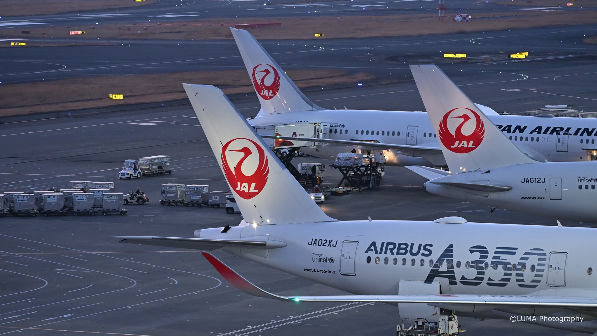 鶴の揃い踏み / 羽田空港で撮影した航空写真。Three Cranes (Nikon Z6III / LUMA Frame)