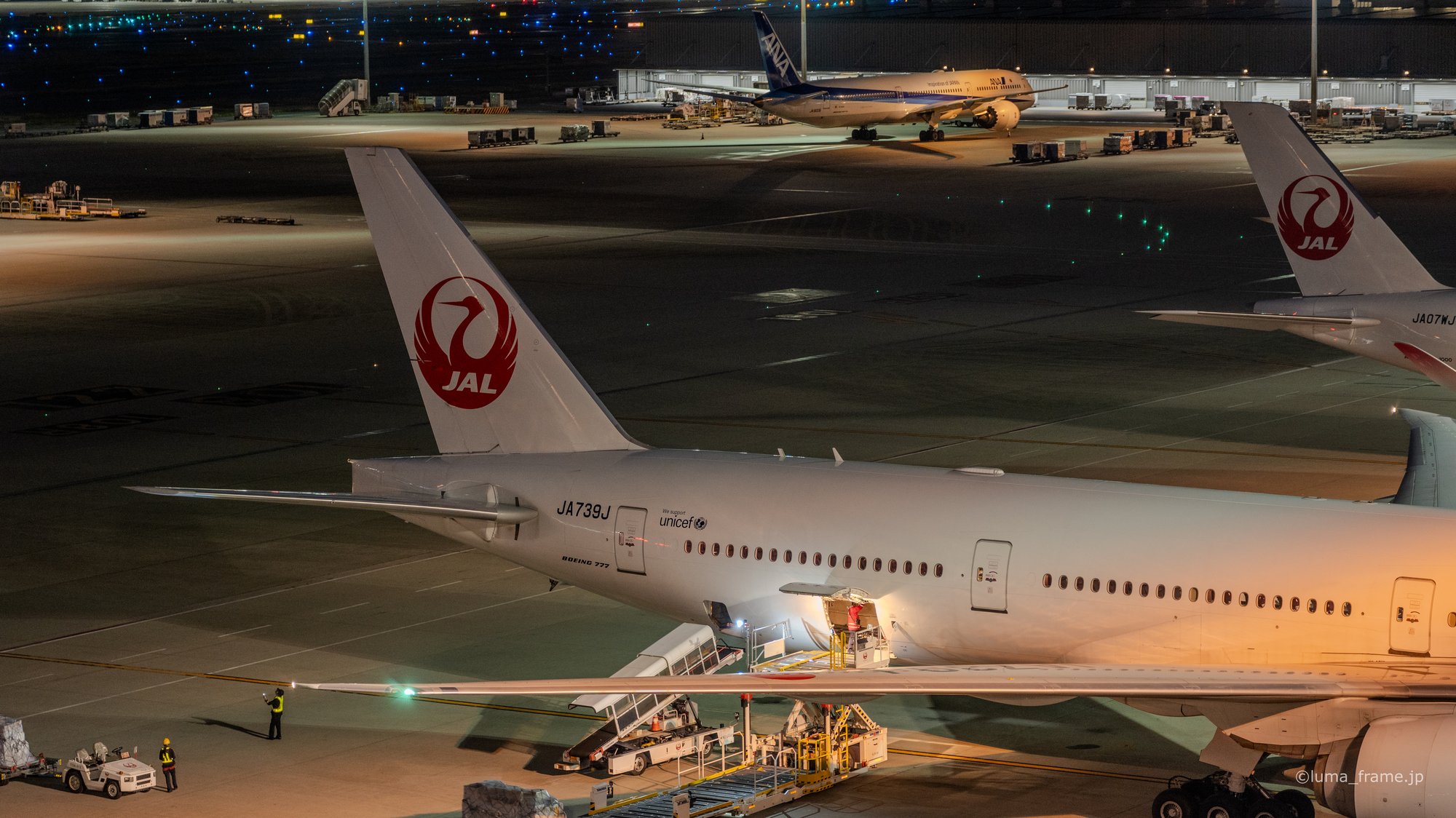 夜の鶴丸 / 羽田空港で撮影した航空写真。Tsurumaru at Night (Nikon Z6III / LUMA Frame)